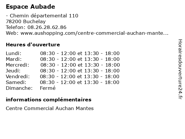 Horaires d ouverture Espace Aubade Chemin d partemental